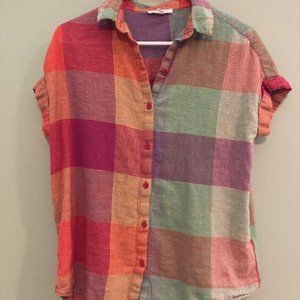 Short sleeve, button down, color block top